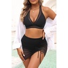 image:imageHigh Waisted Bikini with Skirt  Two Piece Tummy Control Swimsuit for Women Mesh Halter Bathing Suit 2025 Sarong SwimwearBlack