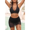 image:imageHigh Waisted Bikini with Skirt  Two Piece Tummy Control Swimsuit for Women Mesh Halter Bathing Suit 2025 Sarong SwimwearBlack