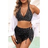 image:imageHigh Waisted Bikini with Skirt  Two Piece Tummy Control Swimsuit for Women Mesh Halter Bathing Suit 2025 Sarong SwimwearBlack White Dot