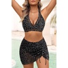 image:imageHigh Waisted Bikini with Skirt  Two Piece Tummy Control Swimsuit for Women Mesh Halter Bathing Suit 2025 Sarong SwimwearBlack White Dot