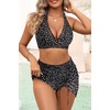 image:imageHigh Waisted Bikini with Skirt  Two Piece Tummy Control Swimsuit for Women Mesh Halter Bathing Suit 2025 Sarong SwimwearBlack White Dot