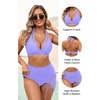 image:imageHigh Waisted Bikini with Skirt  Two Piece Tummy Control Swimsuit for Women Mesh Halter Bathing Suit 2025 Sarong SwimwearLavender