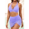 image:imageHigh Waisted Bikini with Skirt  Two Piece Tummy Control Swimsuit for Women Mesh Halter Bathing Suit 2025 Sarong SwimwearLavender