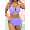 image:imageHigh Waisted Bikini with Skirt  Two Piece Tummy Control Swimsuit for Women Mesh Halter Bathing Suit 2025 Sarong SwimwearLavender