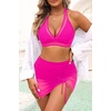 image:imageHigh Waisted Bikini with Skirt  Two Piece Tummy Control Swimsuit for Women Mesh Halter Bathing Suit 2025 Sarong SwimwearPink