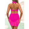 image:imageHigh Waisted Bikini with Skirt  Two Piece Tummy Control Swimsuit for Women Mesh Halter Bathing Suit 2025 Sarong SwimwearPink