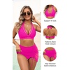 image:imageHigh Waisted Bikini with Skirt  Two Piece Tummy Control Swimsuit for Women Mesh Halter Bathing Suit 2025 Sarong SwimwearPink
