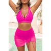 image:imageHigh Waisted Bikini with Skirt  Two Piece Tummy Control Swimsuit for Women Mesh Halter Bathing Suit 2025 Sarong SwimwearPink