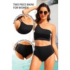 image:imageWomen High Waisted Bikini One Shoulder Two Piece Full Coverage SwimsuitsBlack