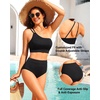 image:imageWomen High Waisted Bikini One Shoulder Two Piece Full Coverage SwimsuitsBlack