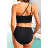 image:imageWomen High Waisted Bikini One Shoulder Two Piece Full Coverage SwimsuitsBlack
