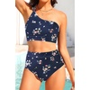 image:imageWomen High Waisted Bikini One Shoulder Two Piece Full Coverage SwimsuitsNavy Floral