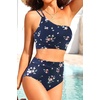 image:imageWomen High Waisted Bikini One Shoulder Two Piece Full Coverage SwimsuitsNavy Floral