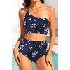 image:imageWomen High Waisted Bikini One Shoulder Two Piece Full Coverage SwimsuitsNavy Floral