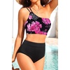 image:imageWomen High Waisted Bikini One Shoulder Two Piece Full Coverage SwimsuitsPink Floral1