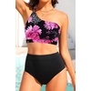 image:imageWomen High Waisted Bikini One Shoulder Two Piece Full Coverage SwimsuitsPink Floral1