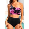 image:imageWomen High Waisted Bikini One Shoulder Two Piece Full Coverage SwimsuitsPink Floral1