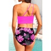 image:imageWomen High Waisted Bikini One Shoulder Two Piece Full Coverage SwimsuitsPink Floral2