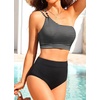 image:imageWomen High Waisted Bikini One Shoulder Two Piece Full Coverage SwimsuitsStriped