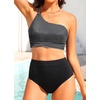 image:imageWomen High Waisted Bikini One Shoulder Two Piece Full Coverage SwimsuitsStriped