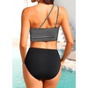 image:imageWomen High Waisted Bikini One Shoulder Two Piece Full Coverage SwimsuitsStriped