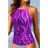 image:imageWomen Tankini Swim Top Only  High Neck Bathing Suit Tops Tummy Control Tank Top No BottomPurple Wavy Pattern