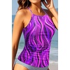 image:imageWomen Tankini Swim Top Only  High Neck Bathing Suit Tops Tummy Control Tank Top No BottomPurple Wavy Pattern