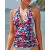 image:imageWomens Halter Tankini Top V Neck Swim Top Tummy Control Bathing Suit  Adjustable Straps Removable Cups Backless Full lining Dry Quickly Full Torso Modesty Via Long HemColorful Floral 03