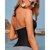 image:imageWomens Halter Tankini Top V Neck Swim Top Tummy Control Bathing Suit  Adjustable Straps Removable Cups Backless Full lining Dry Quickly Full Torso Modesty Via Long HemBlack 02