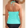 image:imageWomens Halter Tankini Top V Neck Swim Top Tummy Control Bathing Suit  Adjustable Straps Removable Cups Backless Full lining Dry Quickly Full Torso Modesty Via Long HemAqua