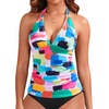 image:imageWomens Halter Tankini Top V Neck Swim Top Tummy Control Bathing Suit  Adjustable Straps Removable Cups Backless Full lining Dry Quickly Full Torso Modesty Via Long HemColor Block