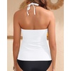 image:imageWomens Halter Tankini Top V Neck Swim Top Tummy Control Bathing Suit  Adjustable Straps Removable Cups Backless Full lining Dry Quickly Full Torso Modesty Via Long HemWhite