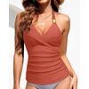 image:imageWomens Halter Tankini Top V Neck Swim Top Tummy Control Bathing Suit  Adjustable Straps Removable Cups Backless Full lining Dry Quickly Full Torso Modesty Via Long HemBrick Red01