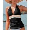 image:imageWomens Halter Tankini Top V Neck Swim Top Tummy Control Bathing Suit  Adjustable Straps Removable Cups Backless Full lining Dry Quickly Full Torso Modesty Via Long HemBlack 01