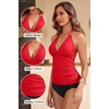image:imageWomens Halter Tankini Top V Neck Swim Top Tummy Control Bathing Suit  Adjustable Straps Removable Cups Backless Full lining Dry Quickly Full Torso Modesty Via Long HemChili Red