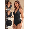 image:imageWomens Halter Tankini Top V Neck Swim Top Tummy Control Bathing Suit  Adjustable Straps Removable Cups Backless Full lining Dry Quickly Full Torso Modesty Via Long HemBlack