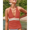 image:imageWomens Halter Tankini Top V Neck Swim Top Tummy Control Bathing Suit  Adjustable Straps Removable Cups Backless Full lining Dry Quickly Full Torso Modesty Via Long HemBrick Red