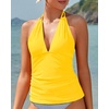 image:imageWomens Halter Tankini Top V Neck Swim Top Tummy Control Bathing Suit  Adjustable Straps Removable Cups Backless Full lining Dry Quickly Full Torso Modesty Via Long HemYellow 01