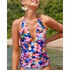 image:imageWomens Halter Tankini Top V Neck Swim Top Tummy Control Bathing Suit  Adjustable Straps Removable Cups Backless Full lining Dry Quickly Full Torso Modesty Via Long HemColorful Floral
