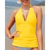 image:imageWomens Halter Tankini Top V Neck Swim Top Tummy Control Bathing Suit  Adjustable Straps Removable Cups Backless Full lining Dry Quickly Full Torso Modesty Via Long HemYellow 01