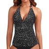 image:imageWomens Halter Tankini Top V Neck Swim Top Tummy Control Bathing Suit  Adjustable Straps Removable Cups Backless Full lining Dry Quickly Full Torso Modesty Via Long HemBlack White Dot