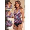 image:imageWomens Halter Tankini Top V Neck Swim Top Tummy Control Bathing Suit  Adjustable Straps Removable Cups Backless Full lining Dry Quickly Full Torso Modesty Via Long HemColorful Leopard