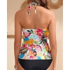 image:imageWomens Halter Tankini Top V Neck Swim Top Tummy Control Bathing Suit  Adjustable Straps Removable Cups Backless Full lining Dry Quickly Full Torso Modesty Via Long HemPink Flower