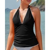 image:imageWomens Halter Tankini Top V Neck Swim Top Tummy Control Bathing Suit  Adjustable Straps Removable Cups Backless Full lining Dry Quickly Full Torso Modesty Via Long HemBlack 02
