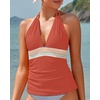 image:imageWomens Halter Tankini Top V Neck Swim Top Tummy Control Bathing Suit  Adjustable Straps Removable Cups Backless Full lining Dry Quickly Full Torso Modesty Via Long HemBrick Red