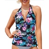 image:imageWomens Halter Tankini Top V Neck Swim Top Tummy Control Bathing Suit  Adjustable Straps Removable Cups Backless Full lining Dry Quickly Full Torso Modesty Via Long HemColorful Floral 02
