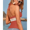image:imageWomens Halter Tankini Top V Neck Swim Top Tummy Control Bathing Suit  Adjustable Straps Removable Cups Backless Full lining Dry Quickly Full Torso Modesty Via Long HemBrick Red