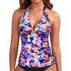 image:imageWomens Halter Tankini Top V Neck Swim Top Tummy Control Bathing Suit  Adjustable Straps Removable Cups Backless Full lining Dry Quickly Full Torso Modesty Via Long HemColorful Floral
