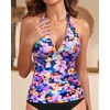 image:imageWomens Halter Tankini Top V Neck Swim Top Tummy Control Bathing Suit  Adjustable Straps Removable Cups Backless Full lining Dry Quickly Full Torso Modesty Via Long HemColorful Floral