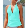 image:imageWomens Halter Tankini Top V Neck Swim Top Tummy Control Bathing Suit  Adjustable Straps Removable Cups Backless Full lining Dry Quickly Full Torso Modesty Via Long HemAqua